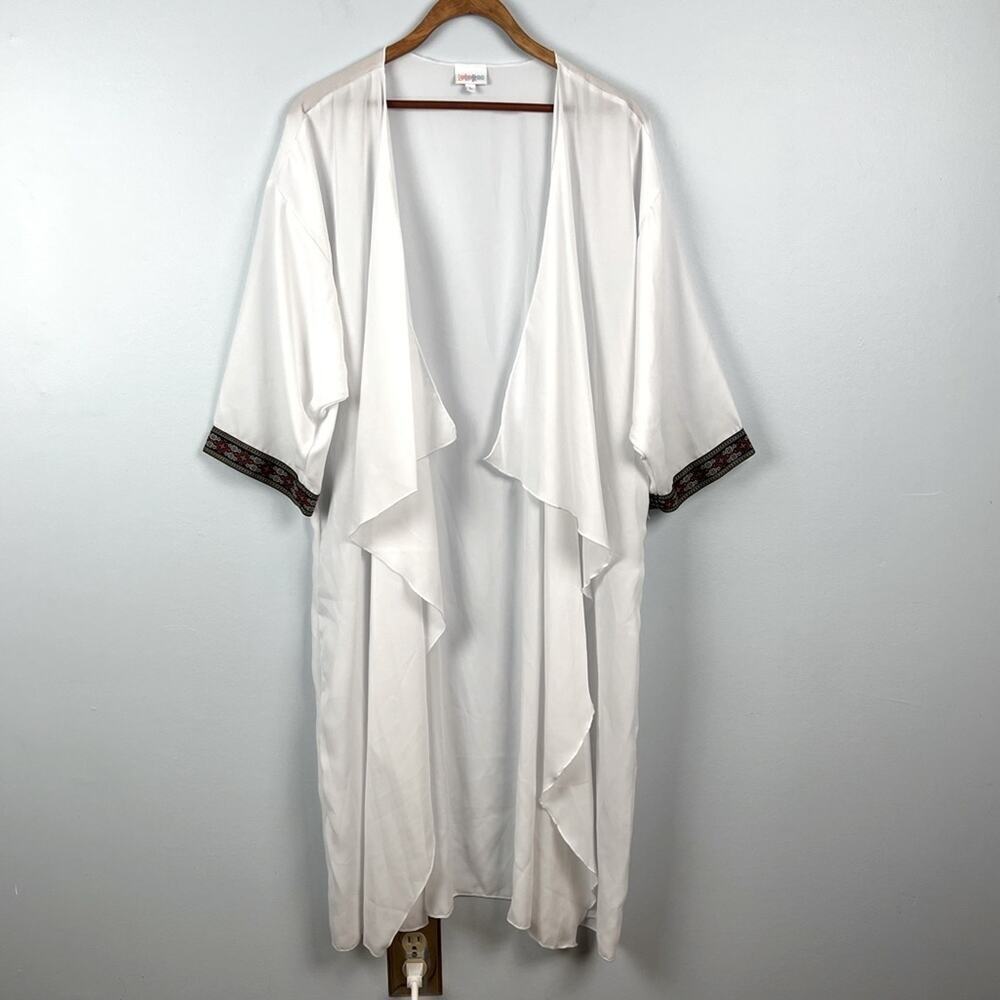 Lularoe Shirley long white layering piece with embroidered cuff detail